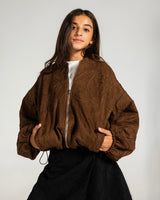 Threaded Motif Suede Jacket Brown - Kids