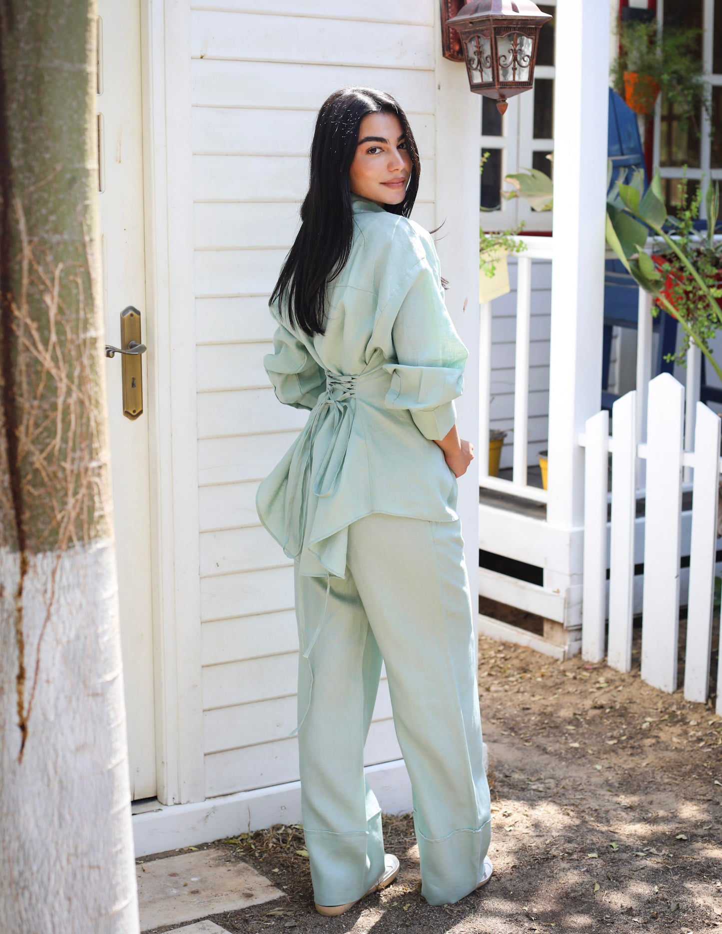 The Fit Linen set - Olive Green