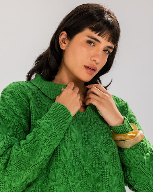Cable Sweater Green - Adults