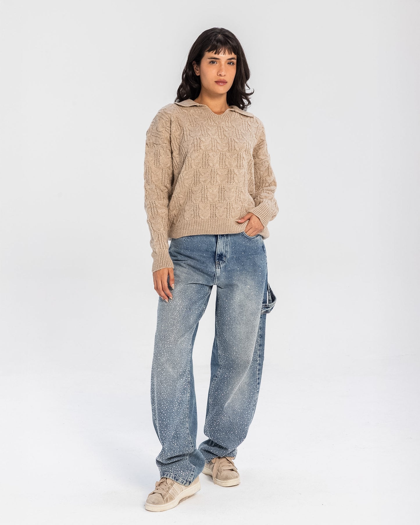 Cable Sweater Oatmeal - Adults
