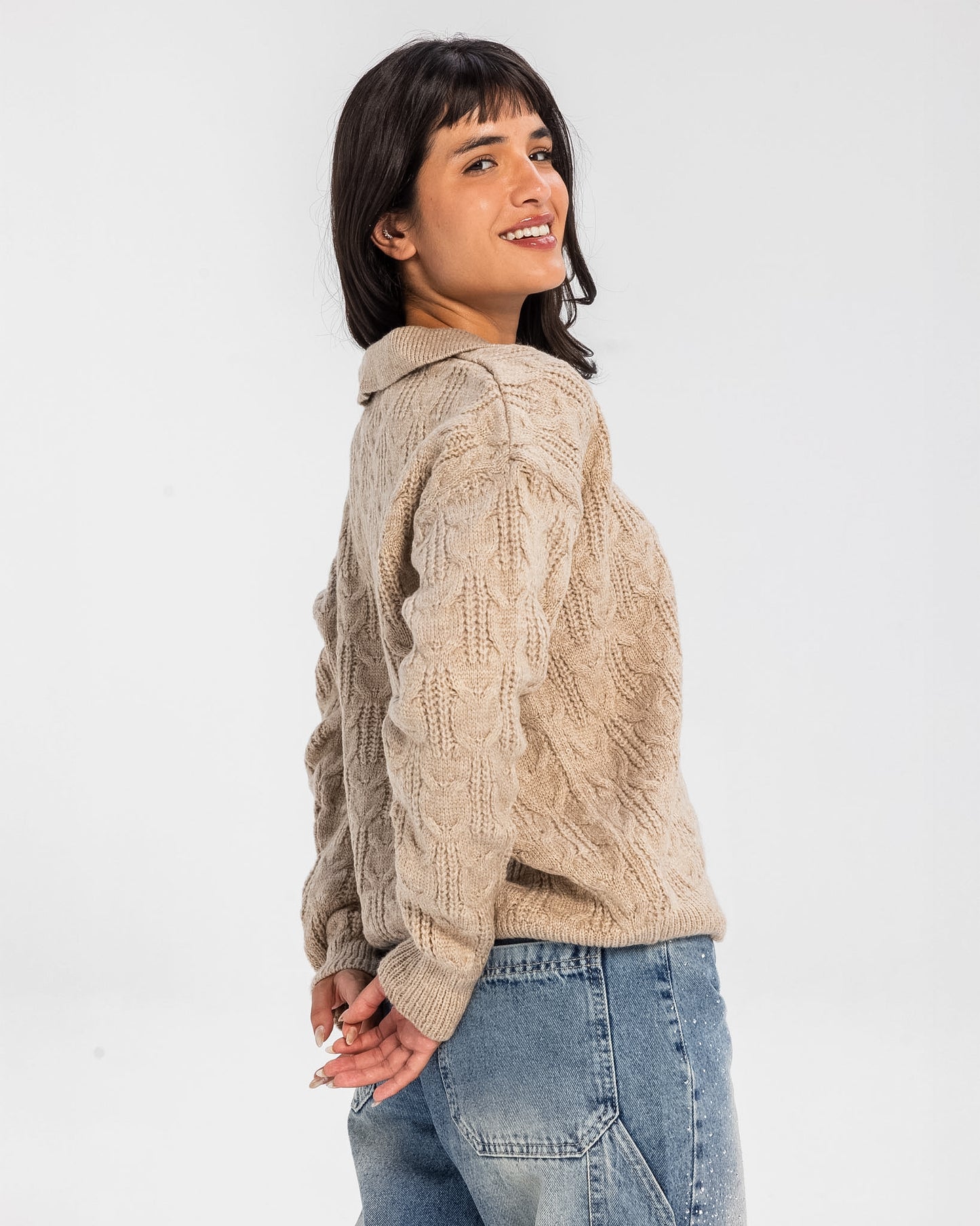 Cable Sweater Oatmeal - Adults