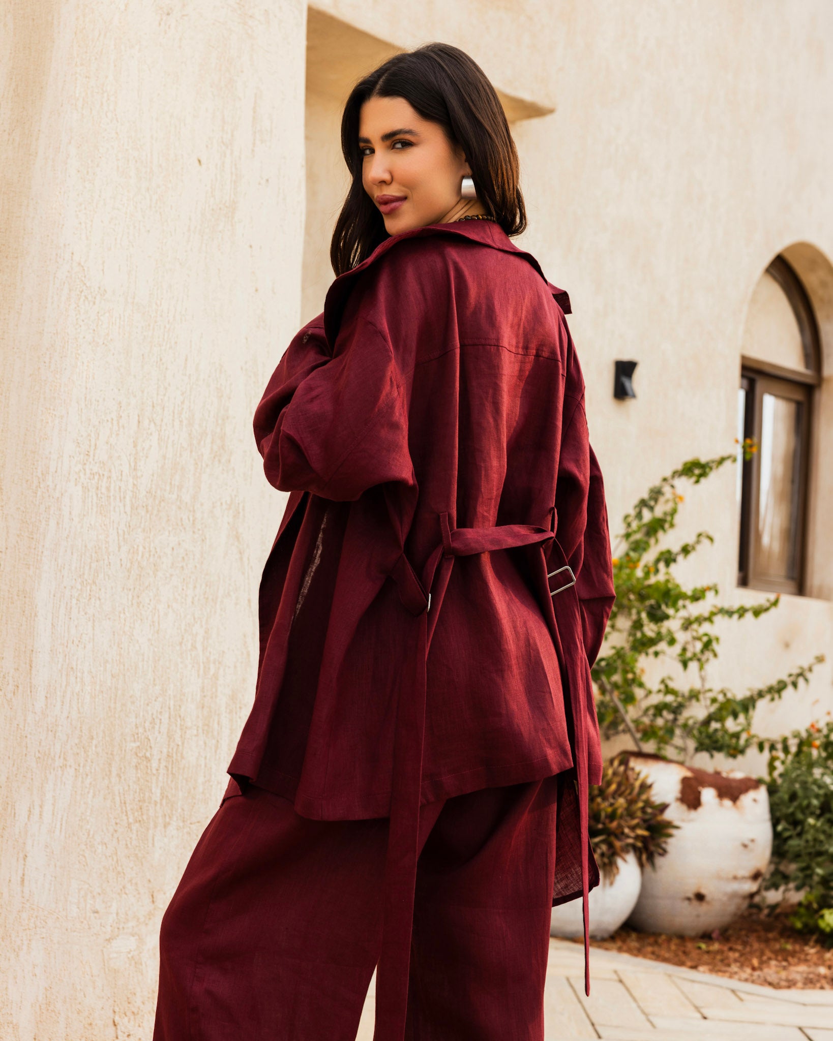 Amulet Linen Cardigan - Burgundy