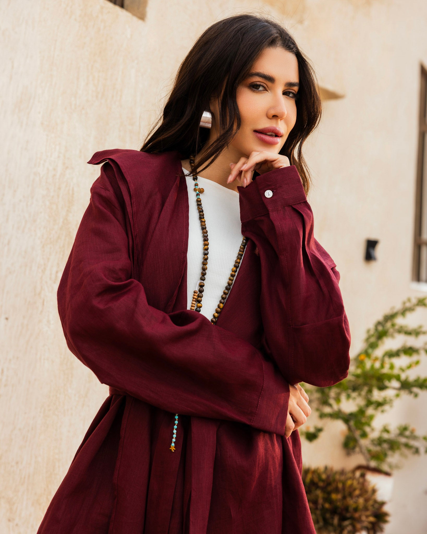 Amulet Linen Cardigan - Burgundy