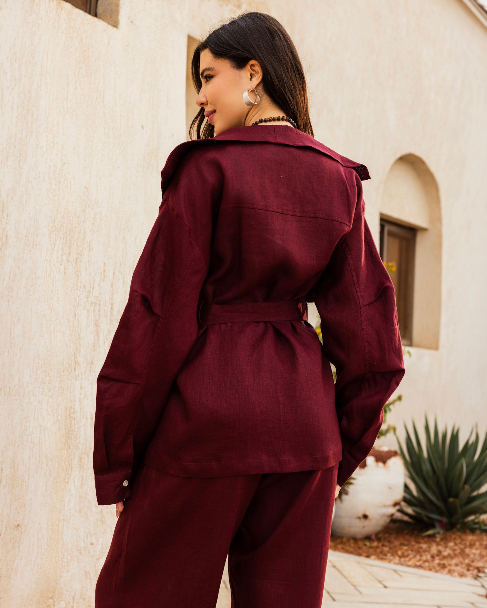 Amulet Linen Cardigan - Burgundy
