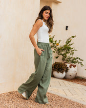 Slit Linen Pants - Olive