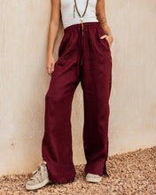 Slit Linen Pants - Burgundy