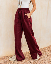 Slit Linen Pants - Burgundy