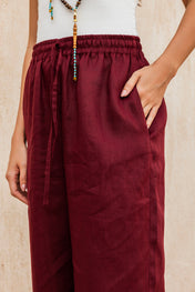 Slit Linen Pants - Burgundy