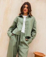 Cropped Linen Shirt - Olive