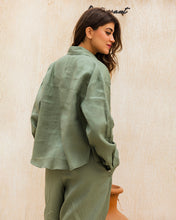 Cropped Linen Shirt - Olive