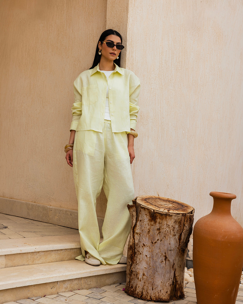 Cropped Linen Shirt - Buter Yellow