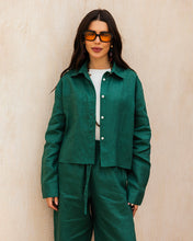 Cropped Linen Shirt - Emerald Green