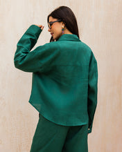 Cropped Linen Shirt - Emerald Green