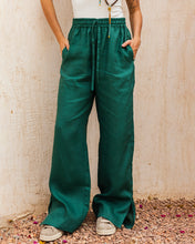 Slit Linen Pants - Emerald Green