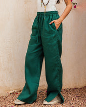 Slit Linen Pants - Emerald Green