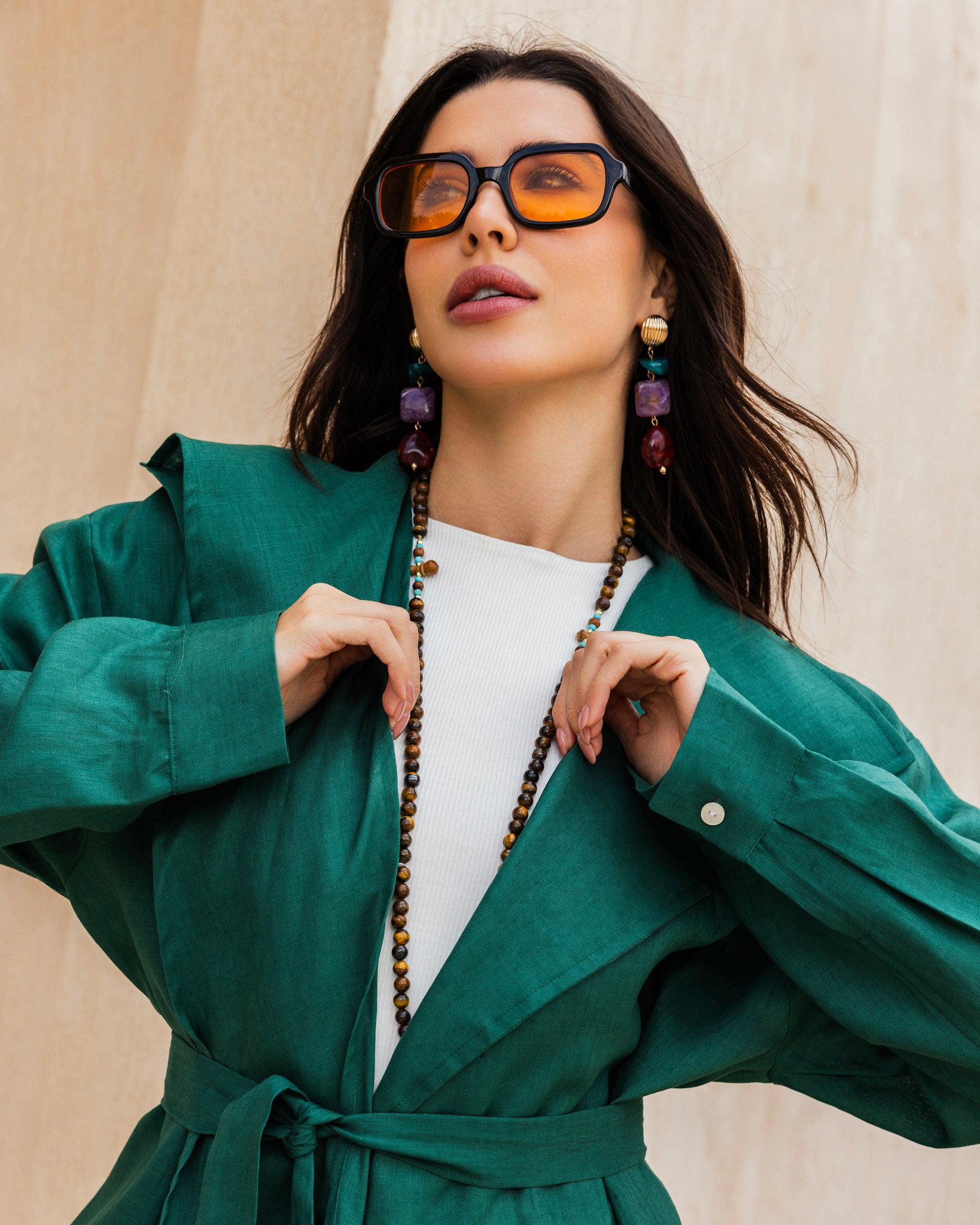 Amulet Linen Cardigan - Emerald Green
