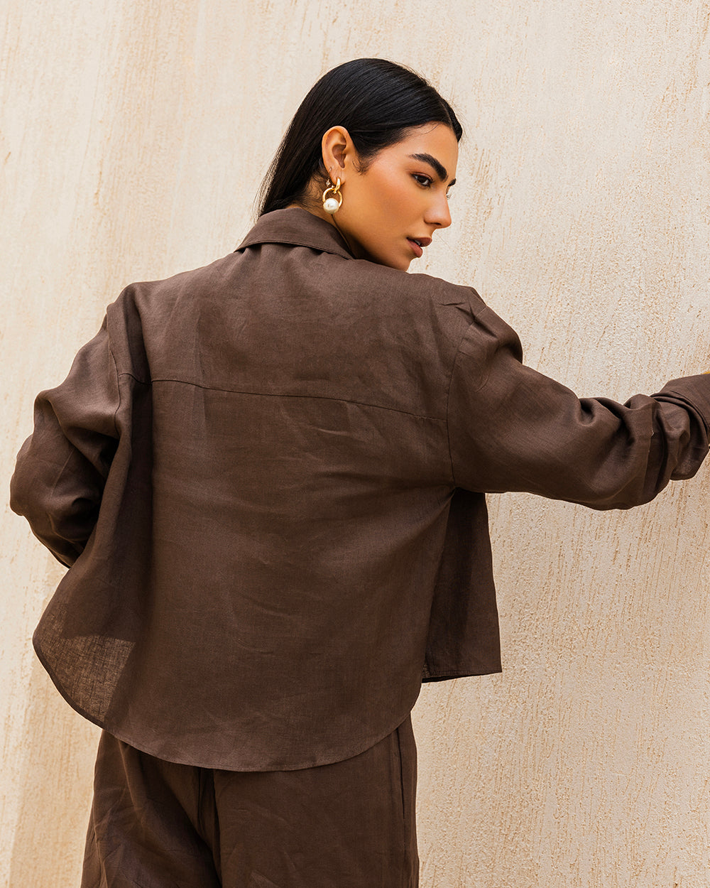 Cropped Linen Shirt - Brown