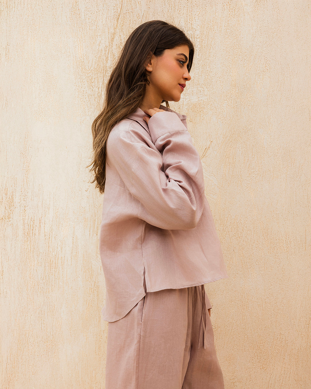 Cropped Linen Shirt - Blush Pink
