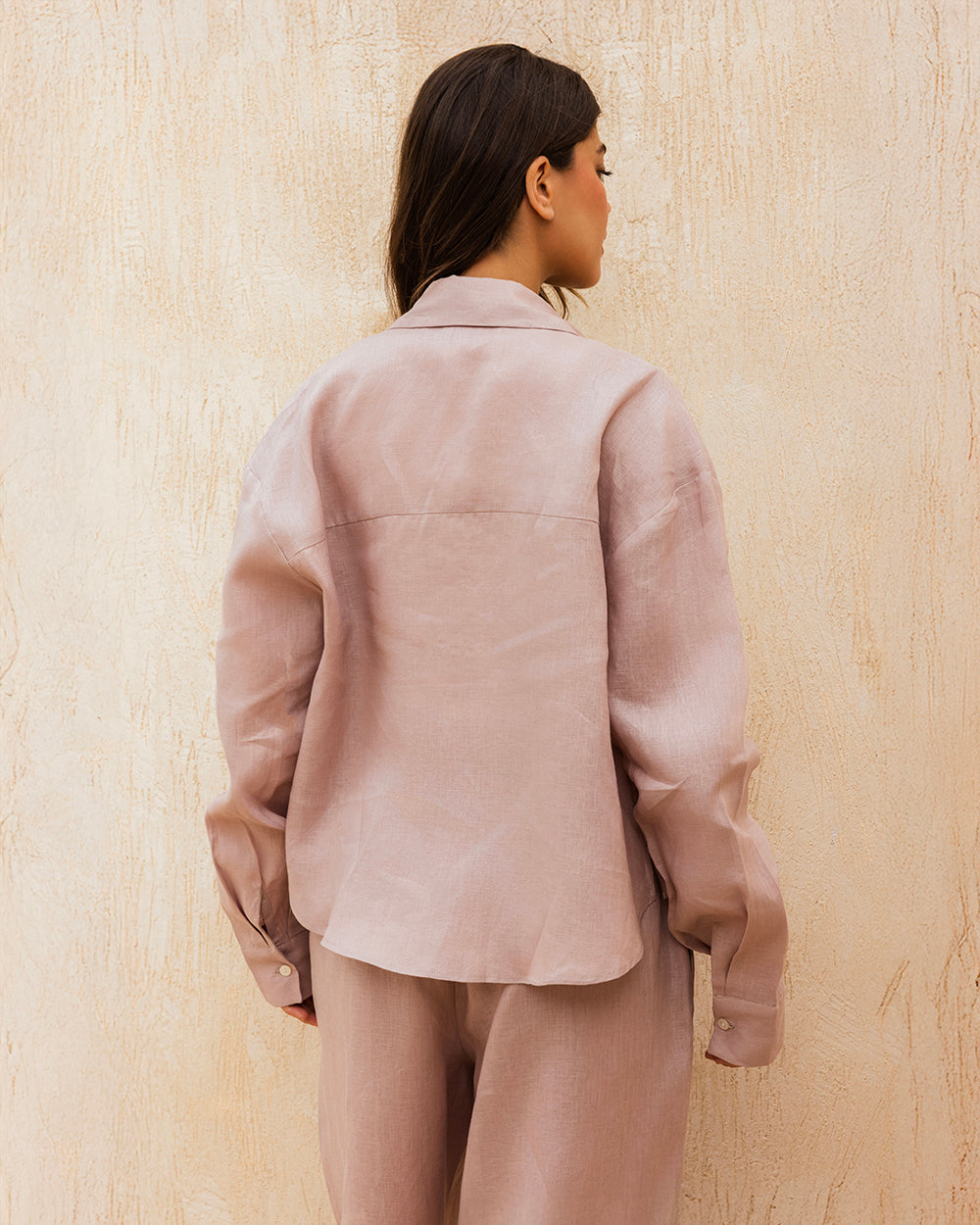 Cropped Linen Shirt - Blush Pink