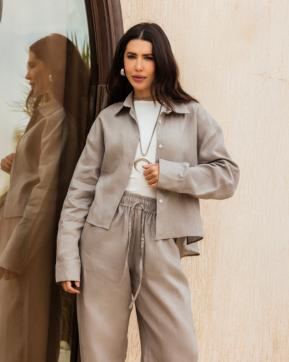 Cropped Linen Shirt - Grayish