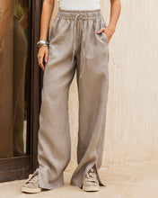 Slit Linen Pants - Grayish