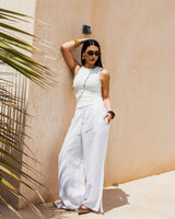 Slit Linen Pants - White
