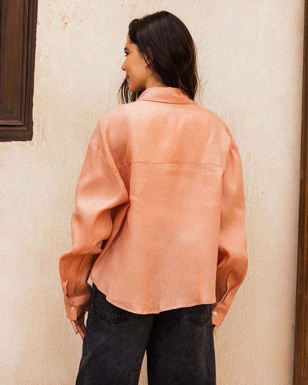 Cropped Linen Shirt - Light Coral