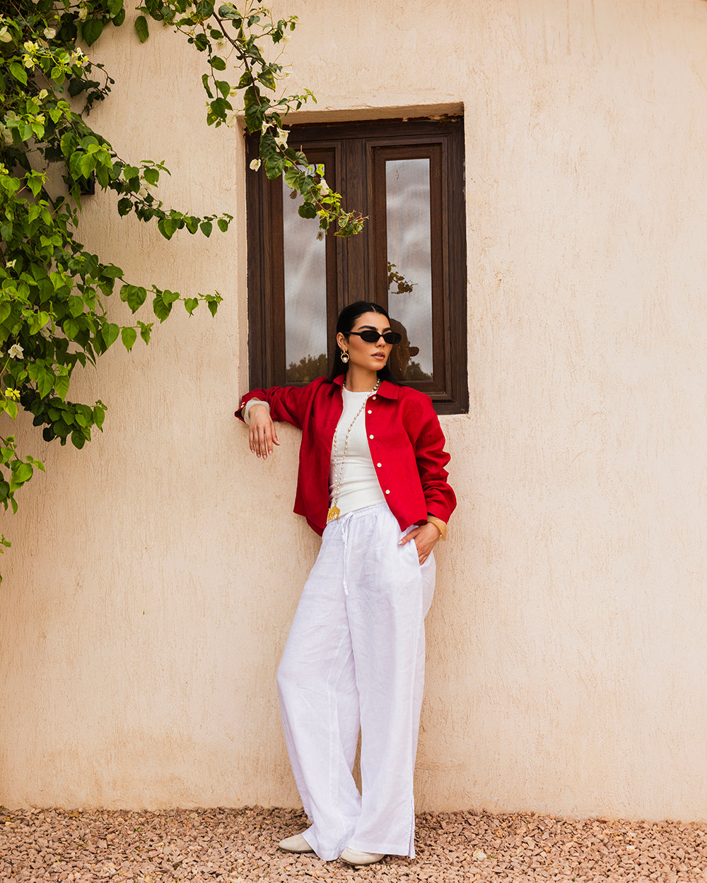 Cropped Linen Shirt - Ruby