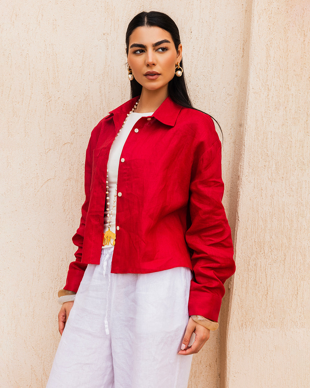 Cropped Linen Shirt - Ruby