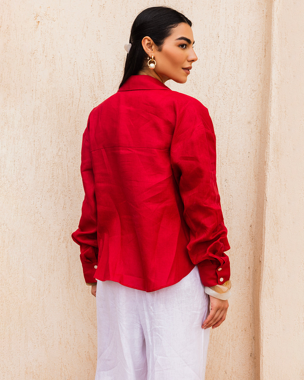 Cropped Linen Shirt - Ruby