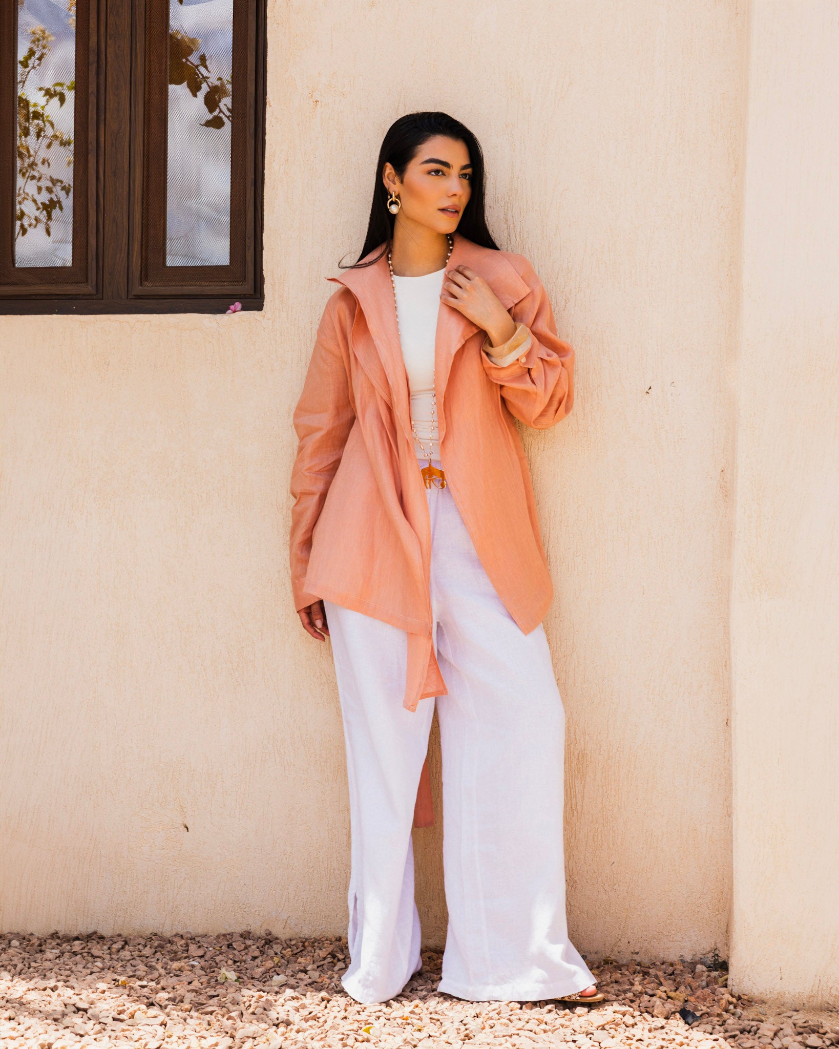 Amulet Linen Cardigan - Light Coral