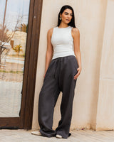 Slit Linen Pants - Dark Grey
