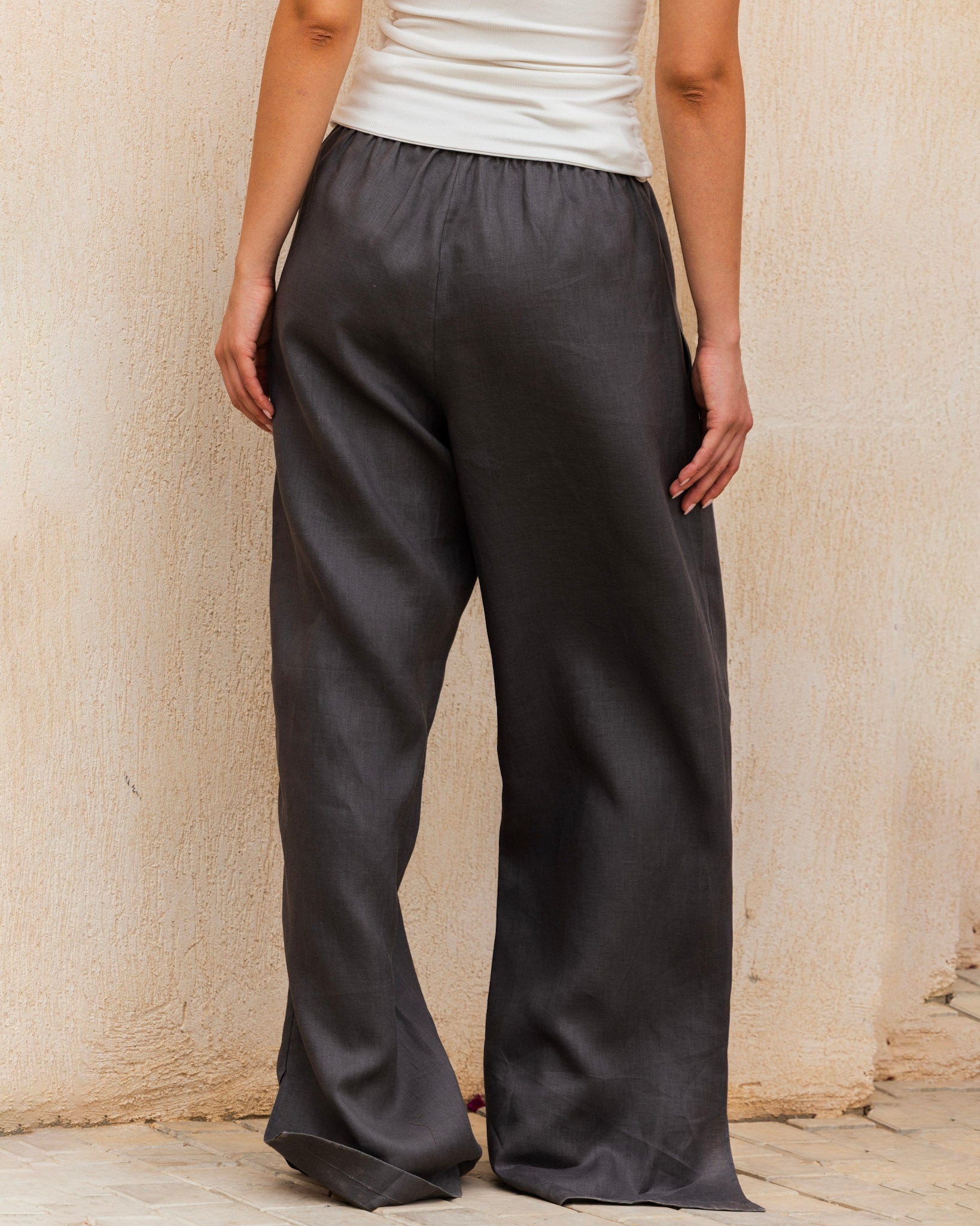 Slit Linen Pants - Dark Grey