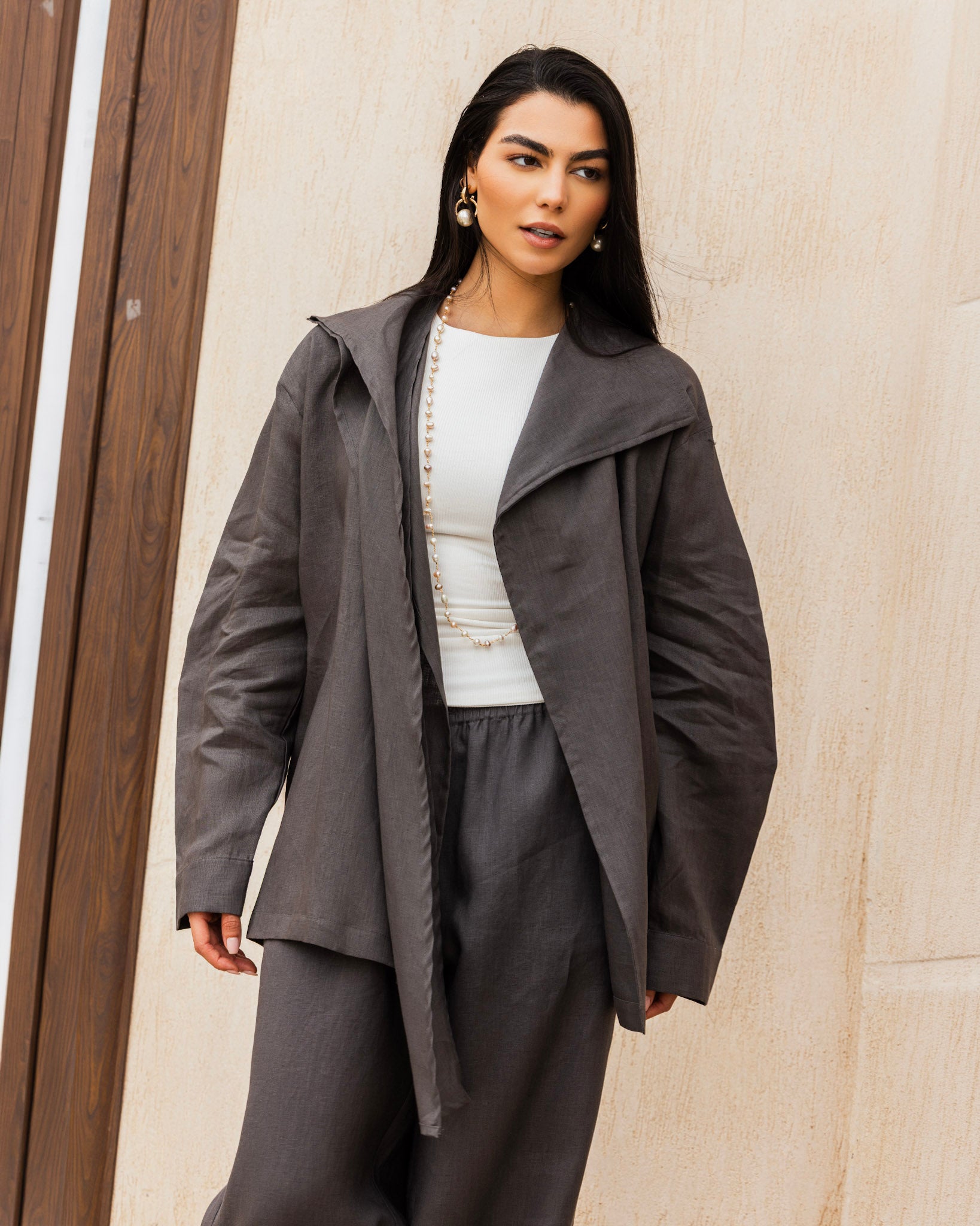 Amulet Linen Cardigan - Charcoal