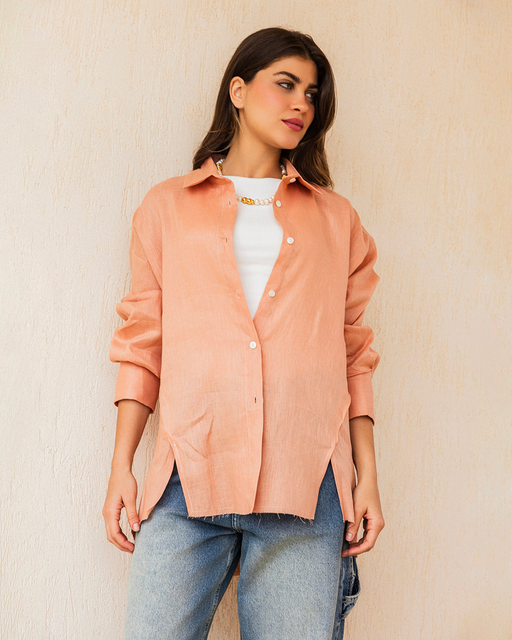 The Unfinished Linen Shirt - Light Coral