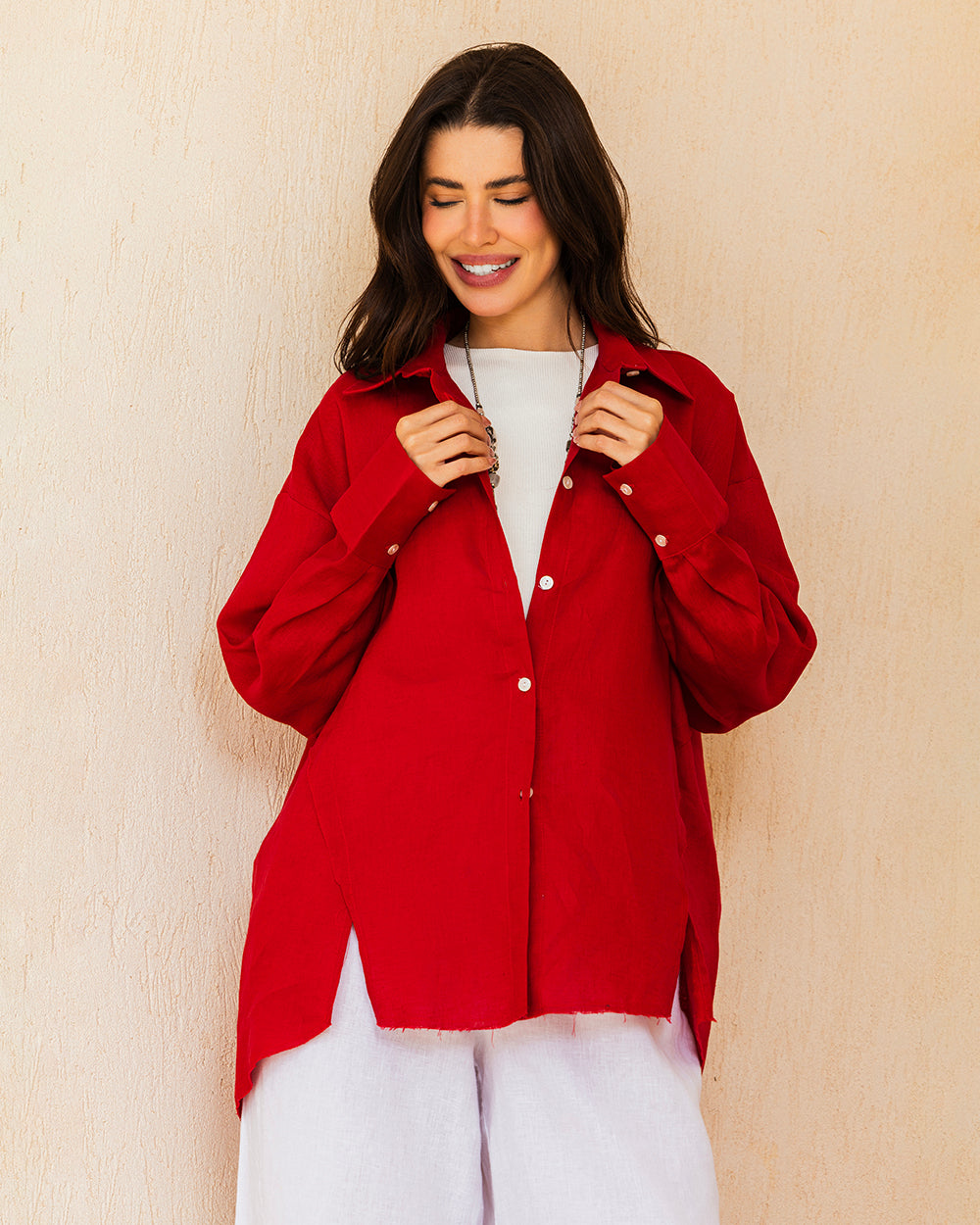 The Unfinished Linen Shirt - Ruby