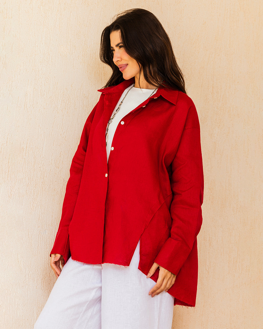 The Unfinished Linen Shirt - Ruby
