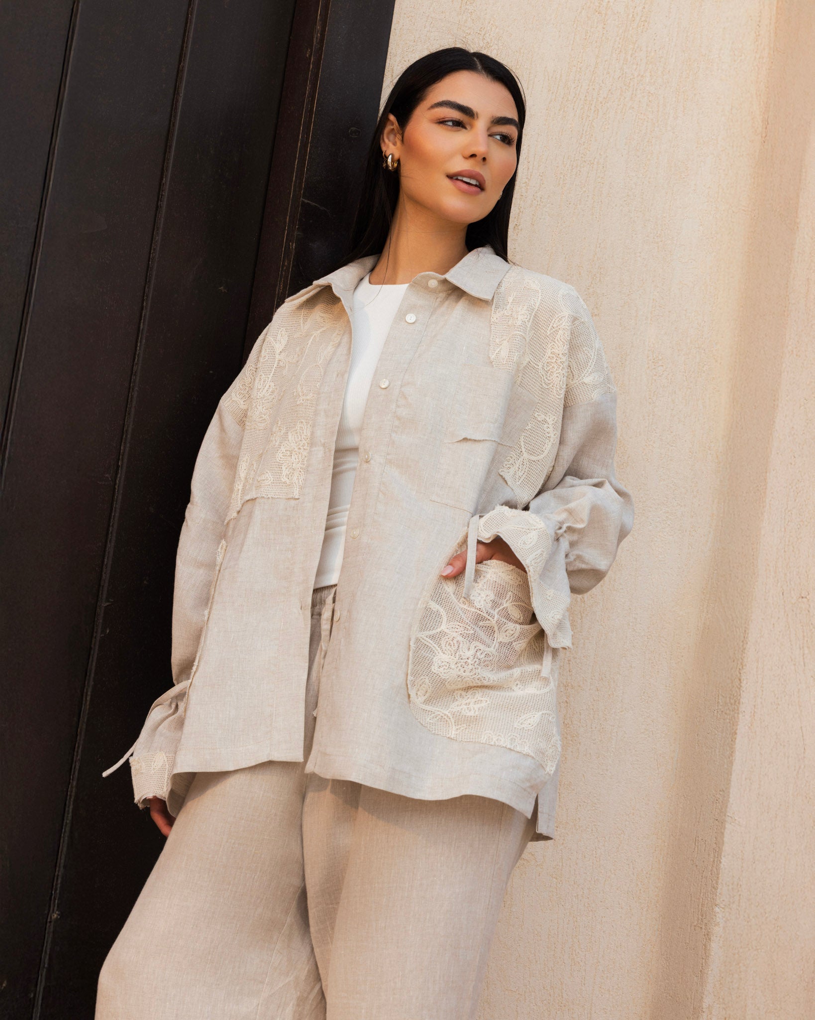 Mesh Work Linen Shirt
