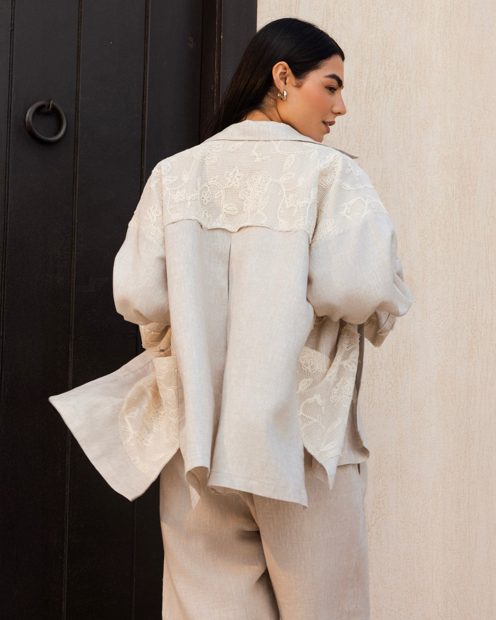 Mesh Work Linen Shirt
