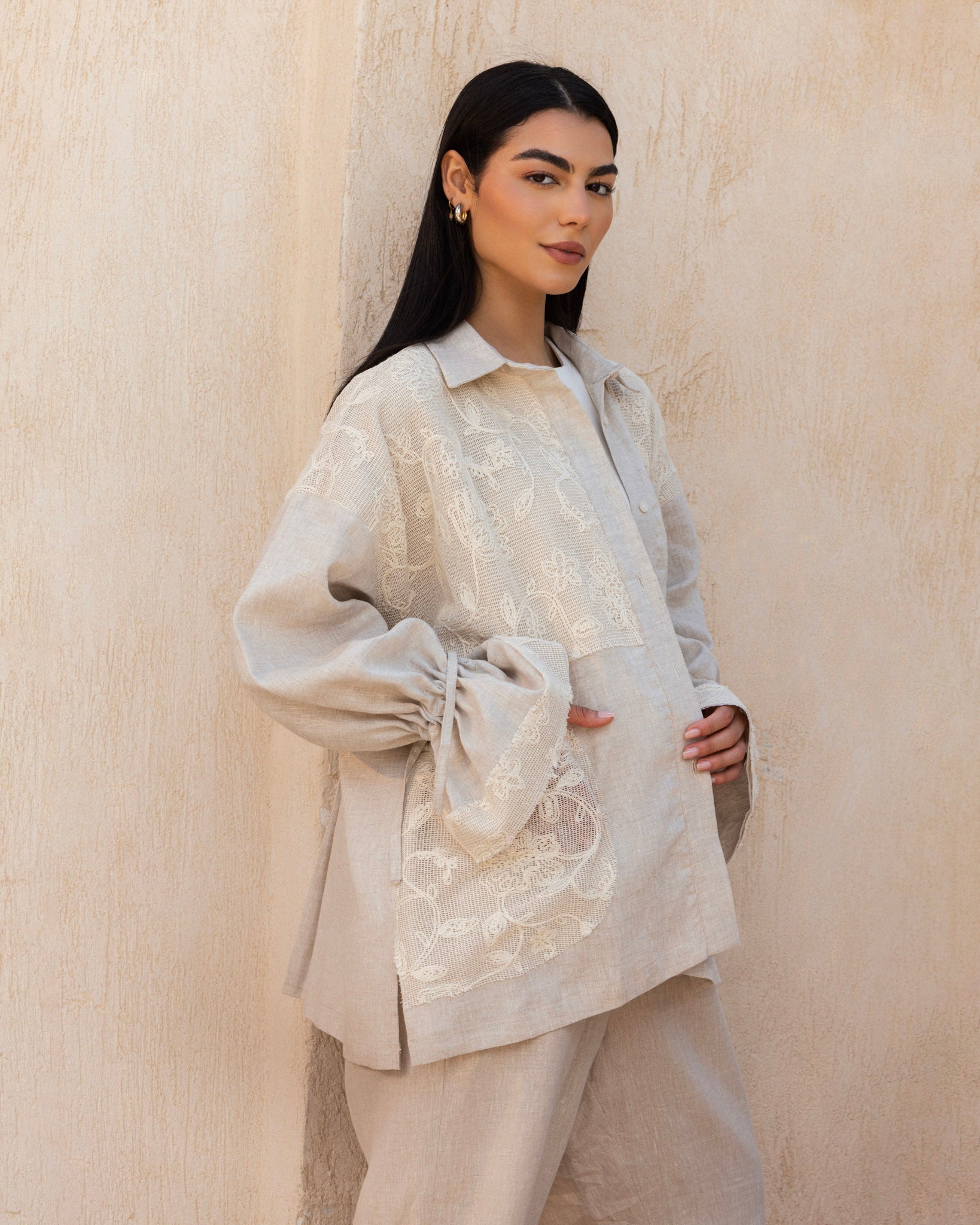 Mesh Work Linen Shirt