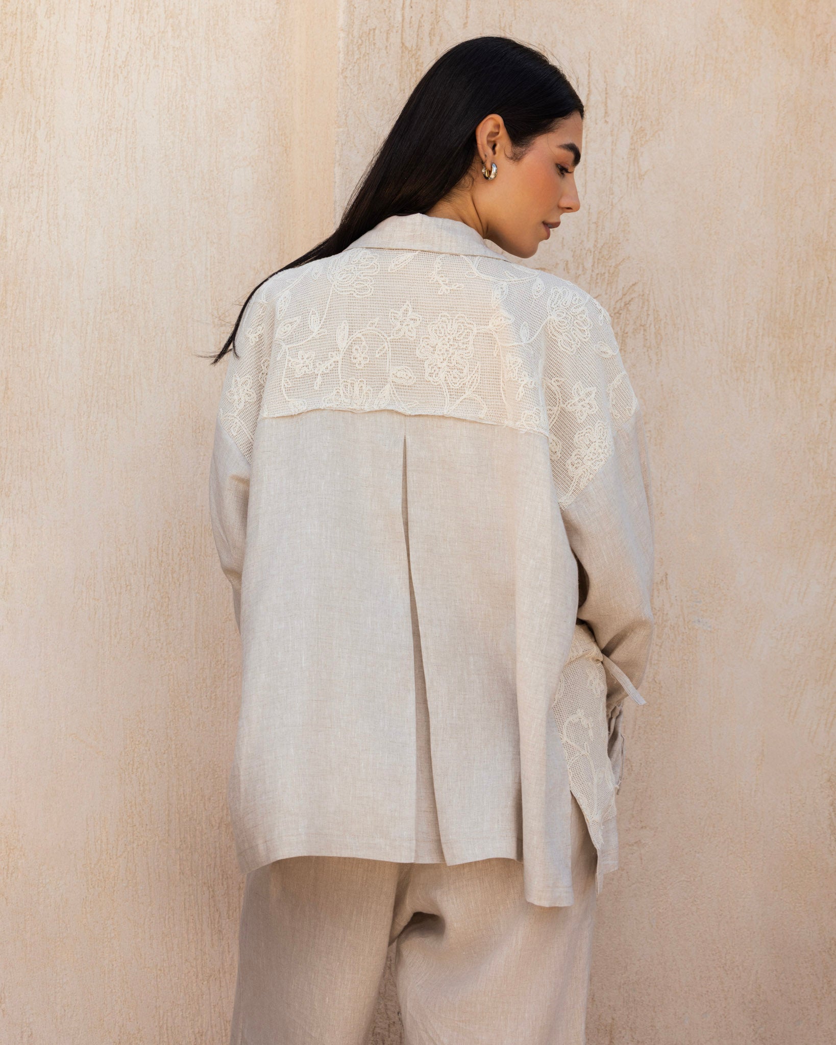 Mesh Work Linen Shirt