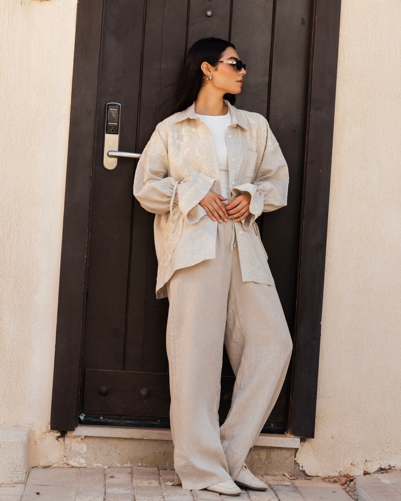 Mesh Work Linen Shirt