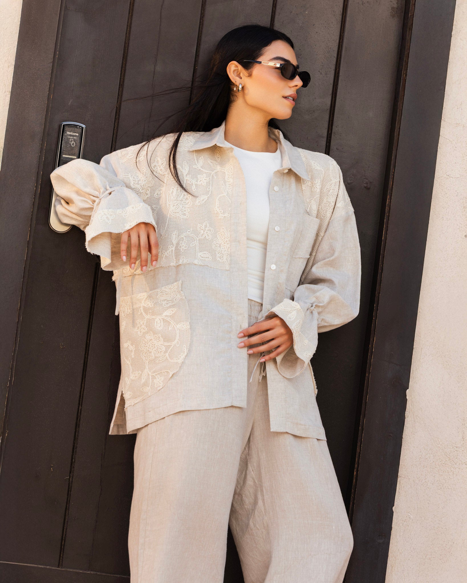 Mesh Work Linen Shirt