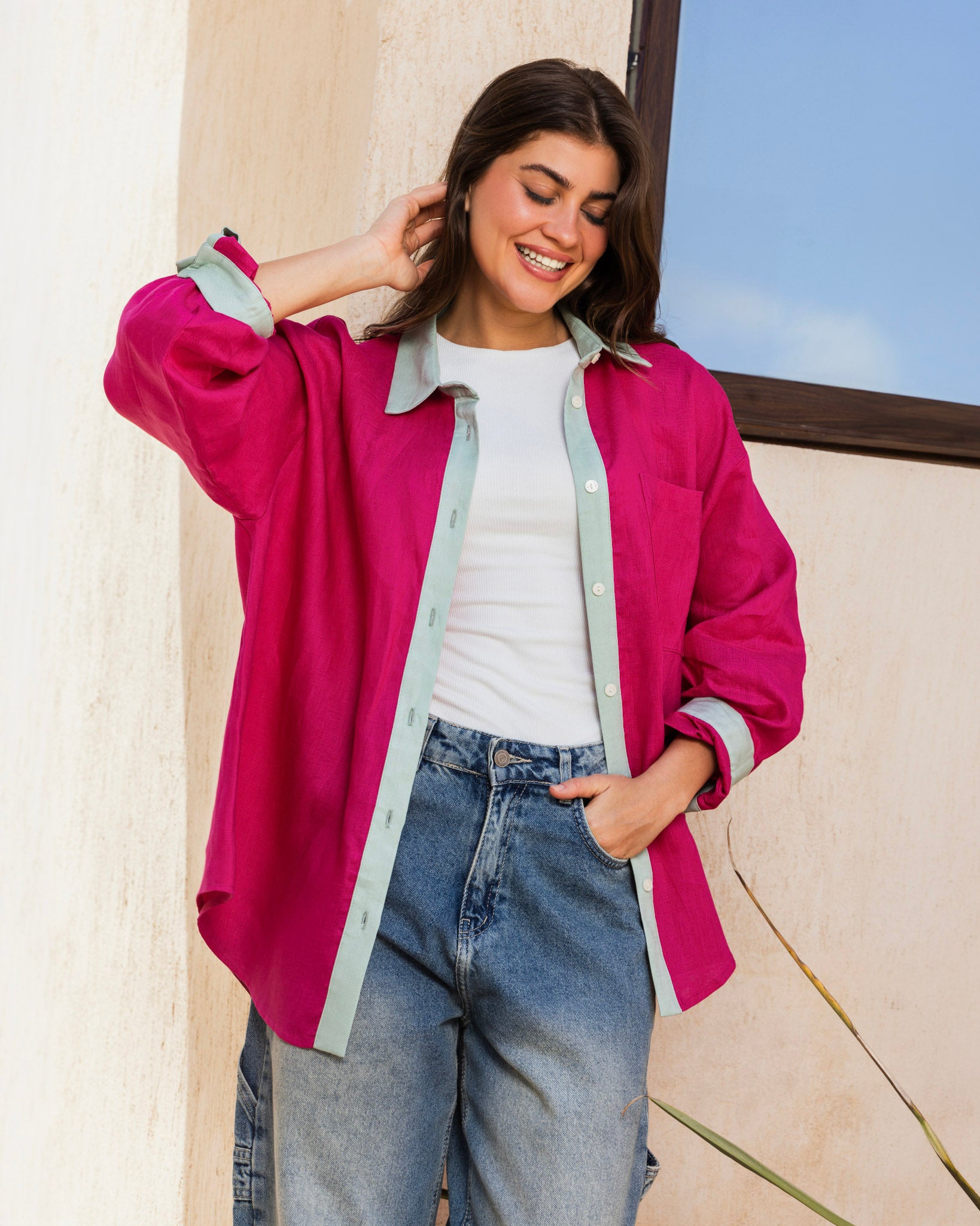 The Dual Linen Shirt  - Hot Pink