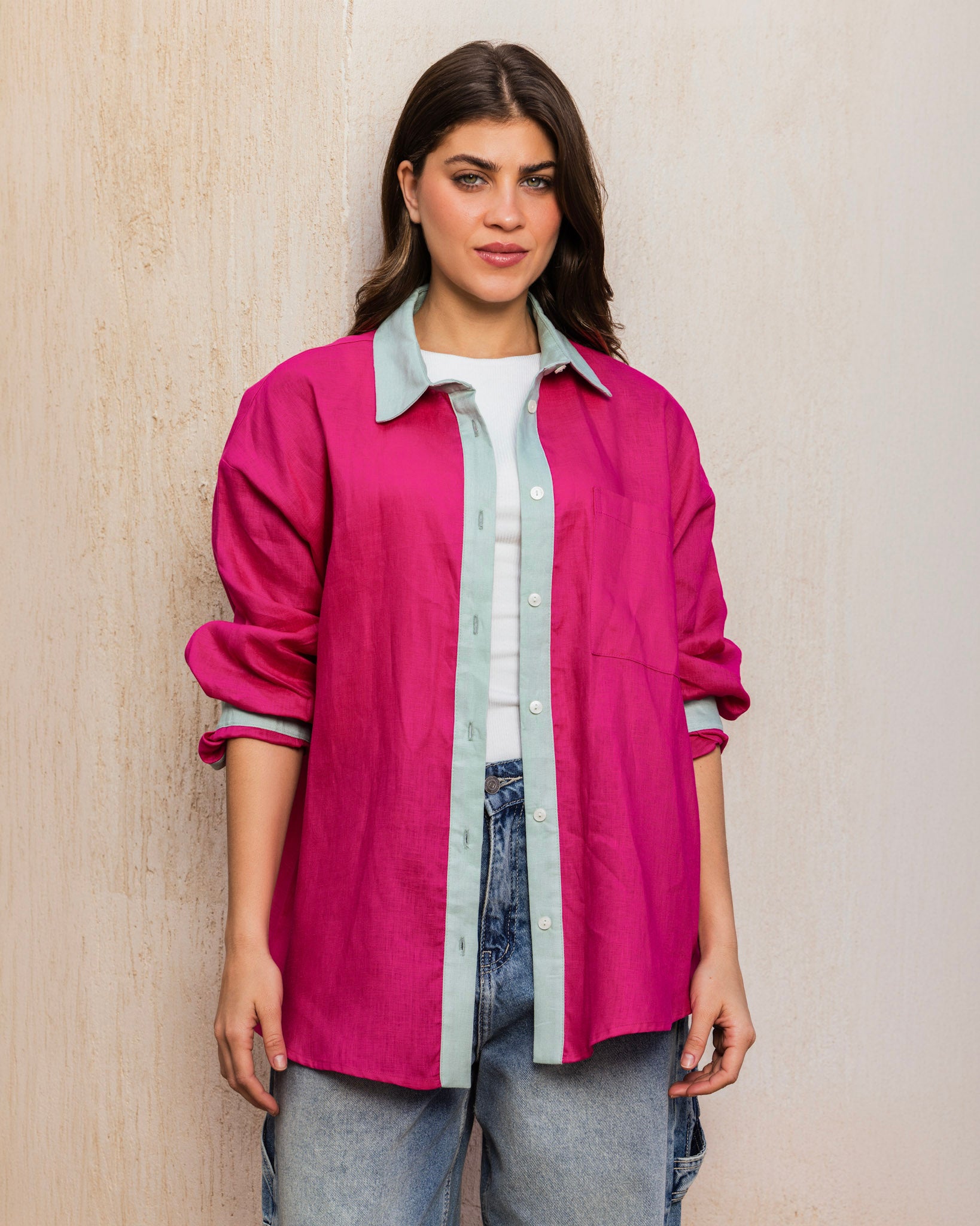 The Dual Linen Shirt  - Hot Pink