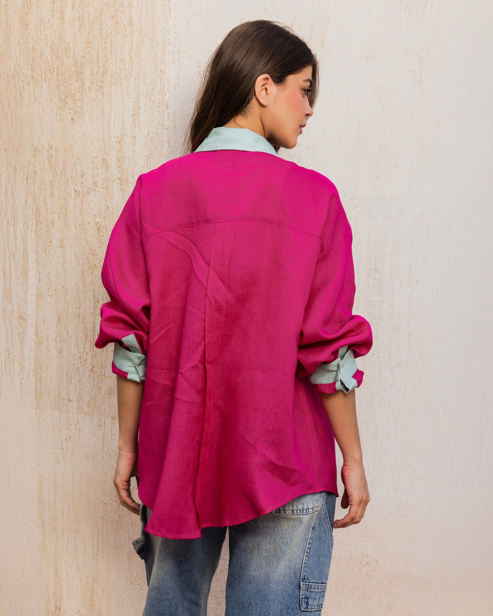 The Dual Linen Shirt  - Hot Pink