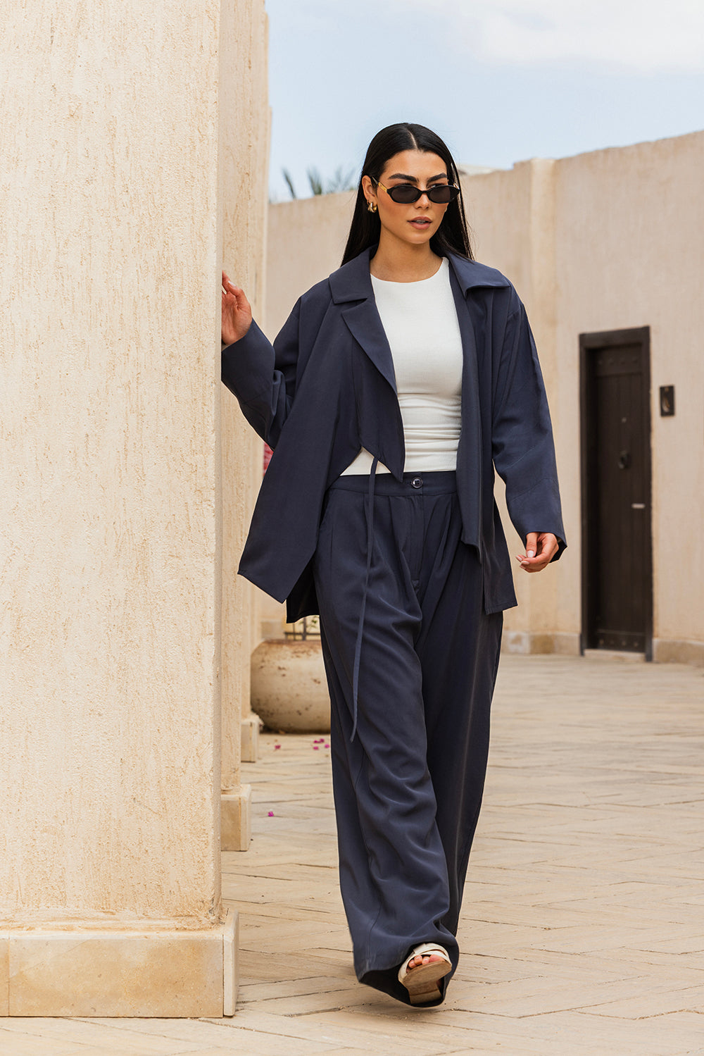 Draped Tailored Set - Navy