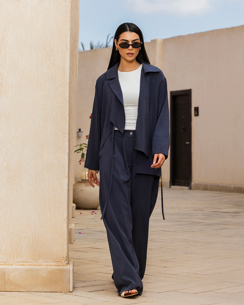 Draped Tailored Set - Navy