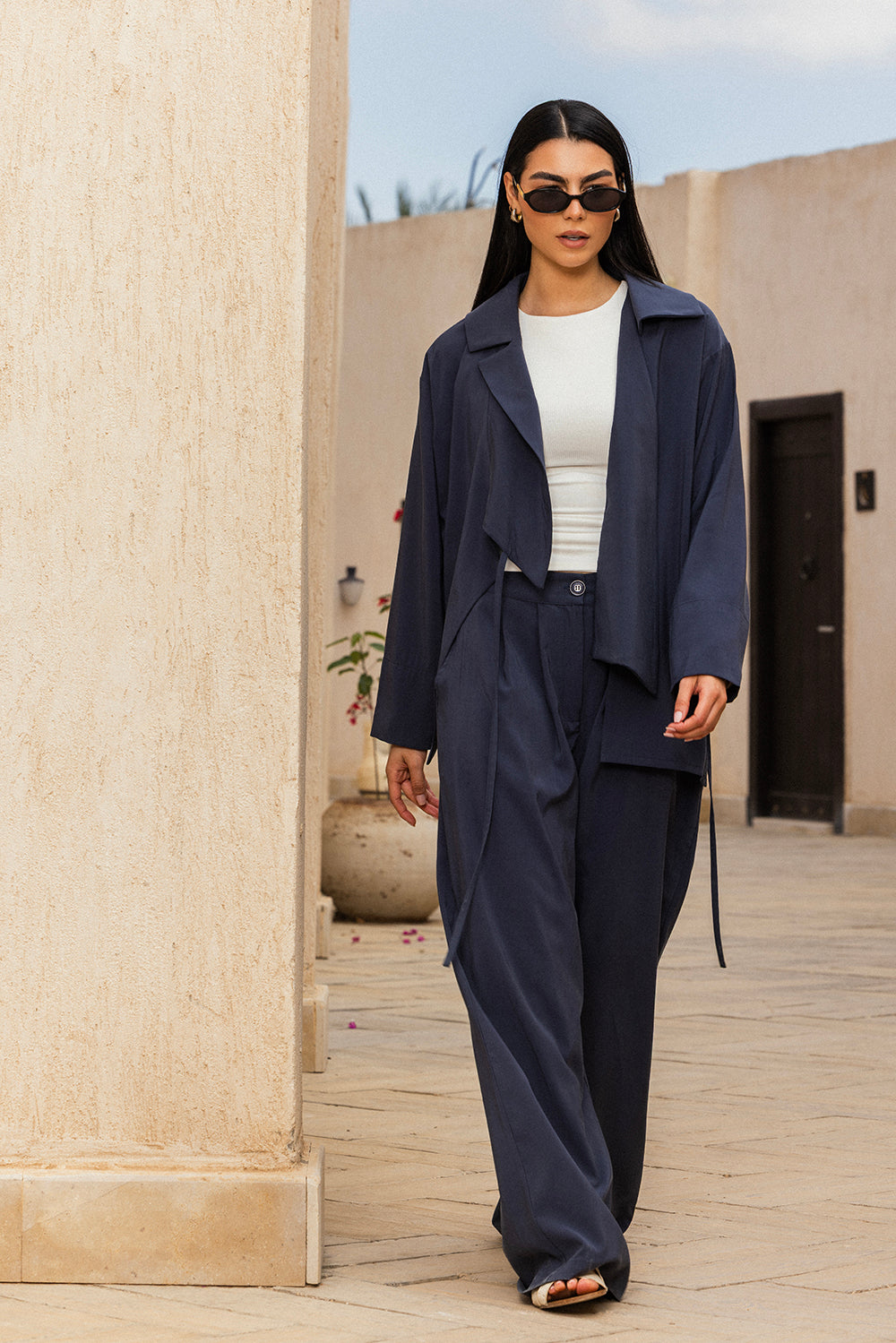 Draped Tailored Set - Navy