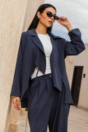 Draped Tailored Set - Navy